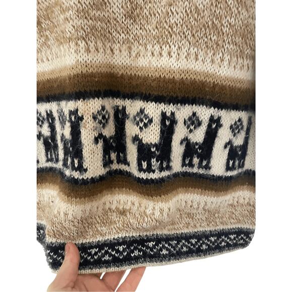 Alpaca Women's Wool Knitted Oatmeal Llama Print Fair Isle Sweater Sz Small - Picture 2 of 3